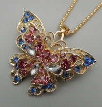 Betsey Johnson Butterfly Necklace/Brooch with Pink, Blue and White Crystals