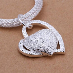 Heart in Heart Necklace with Mesh Chain