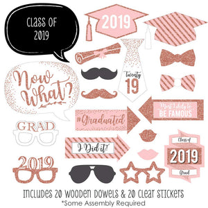 Photo Booth Props - Graduation Theme - Rose Gold - Class of 2019