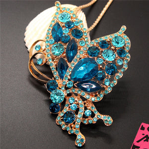 Betsey Johnson Butterfly Necklace/Brooch w/Teal Crystals