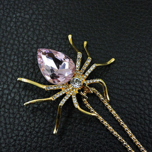 Betsey Johnson Spider Necklace with Pink Crystal Body