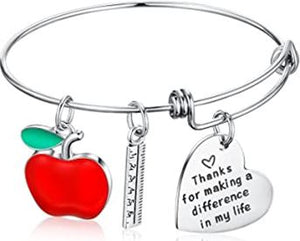 Teacher Gift - Bangle Bracelet - Thanks for Making a Difference in My Life
