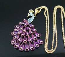 Betsey Johnson Rhinestone and Purple Enamel Peacock Necklace