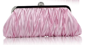 Pink Satin Rhinestone Clutch - Purse - Cross Body