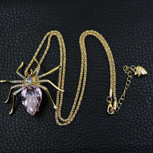 Betsey Johnson Spider Necklace with Pink Crystal Body