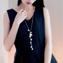 Long Pearl & Leaf Necklace