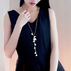 Long Pearl & Leaf Necklace