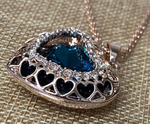 Betsey Johnson 3D Heart Necklace with Aqua Stone