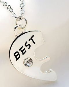 BFF for 3 Best Friends - Heart Puzzle with Clear Crystals (3 pc Set)