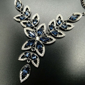 Blue Rhinestone Flower Power Necklace