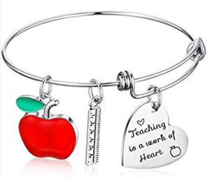 Teacher Gift - Bangle Bracelet - Teaching is a Work of Heart