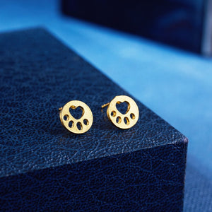 Round Earrings with Paw Print (Gold tone)
