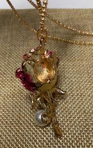 Betsey Johnson Pink Rose Necklace with Pearl