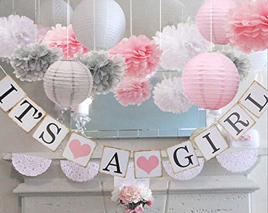 Baby Girl Shower Decorations - Pom Poms - Lanterns and more