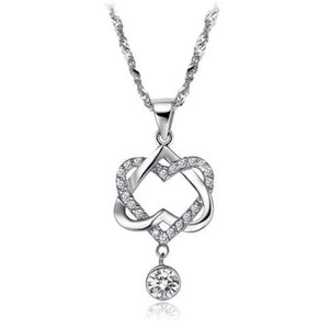 Double Heart Crystal Silver Plated Necklace