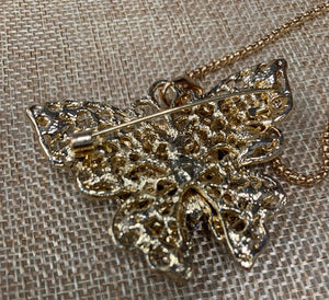 Betsey Johnson Butterfly Necklace/Brooch with Pink, Blue and White Crystals