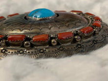 NAVAJO STERLING SILVER BELT BUCKLE TURQUOISE & CORAL W.M. WILLIAM MUSKET