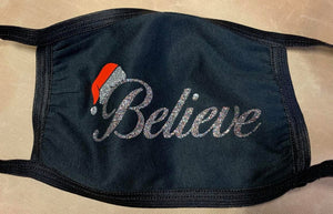 "Believe" Christmas Mask with Santa Hat