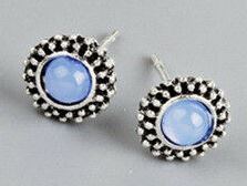 Blue Glass Bead and Silvertone Earrings