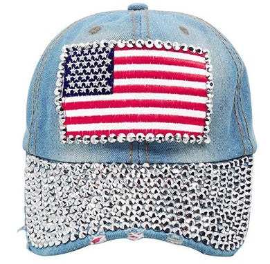 American Flag, Studded Baseball Cap - Denim