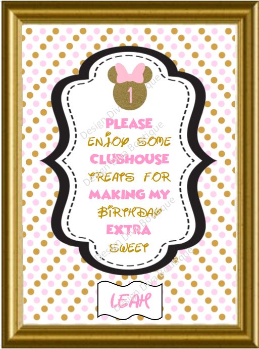 First Birthday - Minnie - Dessert Table Sign