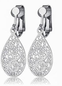 Clip-On Silvertone Drop Earrings