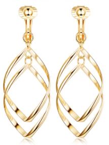 Clip-On Geo Dangle Earrings Gold or Silver Tone