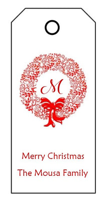 Enclosure Cards/Gift Tags - Merry Christmas & Wreath with Initial (set of 24)