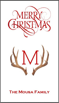 Enclosure Cards/Gift Tags - Merry Christmas & Antlers with Initial (set of 20)