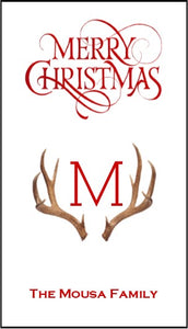 Enclosure Cards/Gift Tags - Merry Christmas & Antlers with Initial (set of 20)