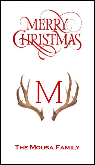 Enclosure Cards/Gift Tags - Merry Christmas & Antlers with Initial (set of 20)