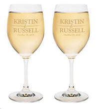 Wine Glasses - Etched with Names & Date - SET of 2