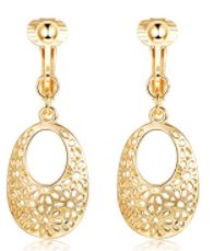 Clip-On Oval Filigree Earrings Gold or Silver Tone