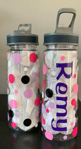 Personalized Polka Dot Sports Bottle with Pop Up Straw