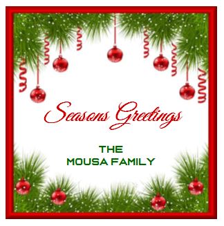 Enclosure Cards/Gift Tags/Stickers - Seasons Greetings & Ornaments with Family Name (set of 24)