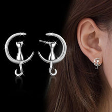 Cat and Moon Earrings - Silver or Gold/Silver