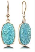 Simulated Blue Druzy Teardrop Earrings