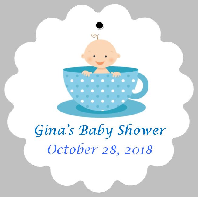 Baby Shower Tag - Teacups - Blue or Pink (set of 30)