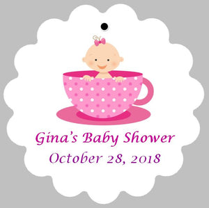 Baby Shower Tag - Teacups - Blue or Pink (set of 30)
