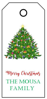 Enclosure Cards/Gift Tags - Merry Christmas with Tree & Family Name (set of 24)