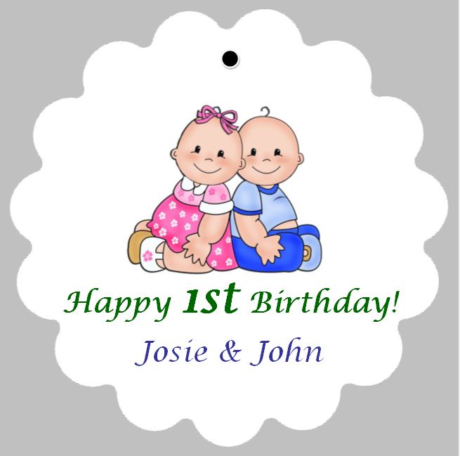 Favor Tags - Twins' 1st Birthday (set of 24)