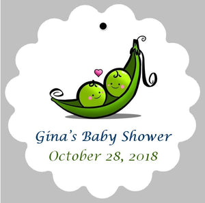Baby Shower Tags for Twins - Two Peas in a Pod w/Heart  (set of 24)