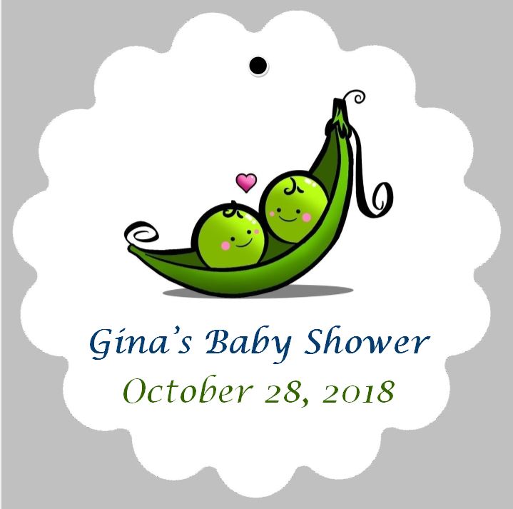 Baby Shower Tags for Twins - Two Peas in a Pod w/Heart  (set of 24)
