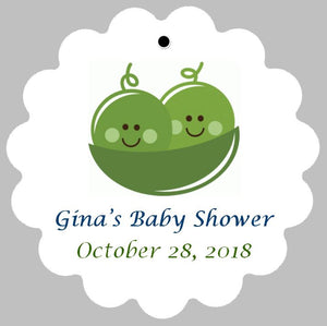 Baby Shower Tags for Twins - Two Peas in a Pod Babies  (set of 24)