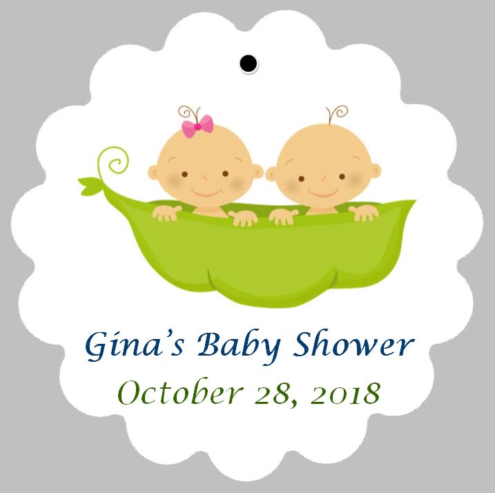 Baby Shower Tags for Twins - Two Peas in a Pod - Girl/Boy Twins  (set of 24)