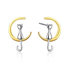 Cat and Moon Earrings - Silver or Gold/Silver