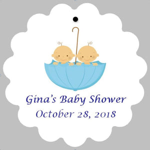 Baby Shower Tags for Twins - Umbrella - Choose Genders  (set of 24)