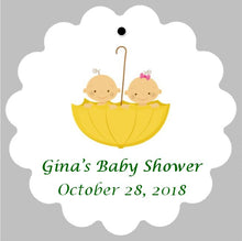 Baby Shower Tags for Twins - Umbrella - Choose Genders  (set of 24)