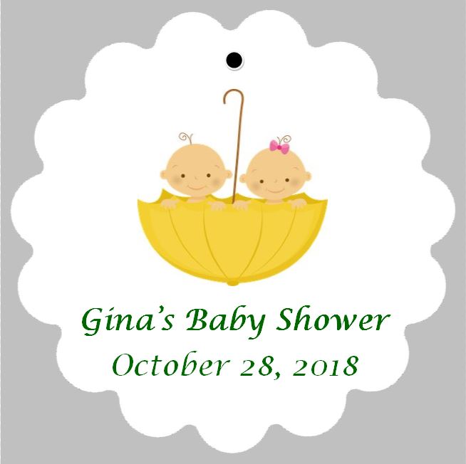 Baby Shower Tags for Twins - Umbrella - Choose Genders  (set of 24)