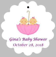 Baby Shower Tags for Twins - Umbrella - Choose Genders  (set of 24)